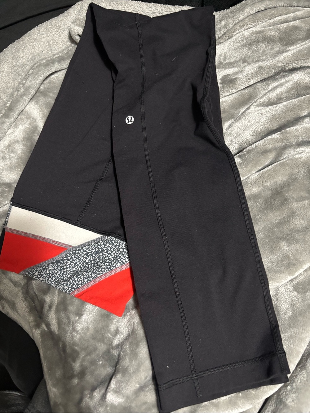 lululemon athletica Men’s Black Joggers with Red and White Patterned Cuff